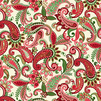 Holiday Feather & Flourish 9264-44 Cream by Art Loft for Studio E Fabrics, Image