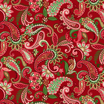 Holiday Feather & Flourish 9264-88 Red by Art Loft for Studio E Fabrics, Image