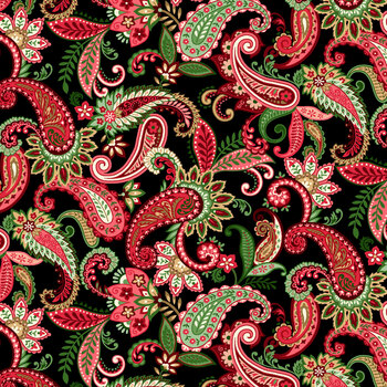Holiday Feather & Flourish 9264-99 Black by Art Loft for Studio E Fabrics, Image