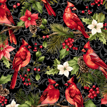 Holiday Feather & Flourish 9265-99 Black by Art Loft for Studio E Fabrics, Image