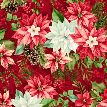 Holiday Feather & Flourish 9267-88 Red by Art Loft for Studio E Fabrics, Image