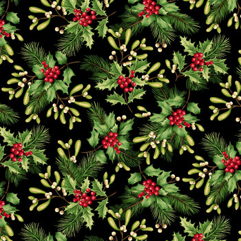 Holiday Feather & Flourish 9268-99 Black by Art Loft for Studio E Fabrics, Image
