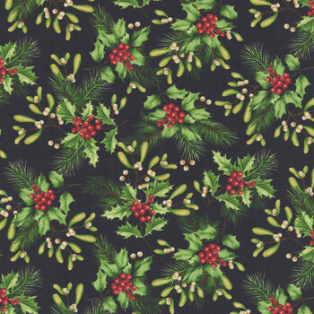 Holiday Feather & Flourish 9268-99 Black by Art Loft for Studio E Fabrics