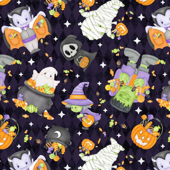 Moonlight Mischief 2552G-55 Dark Purple by Shelly Comiskey for Henry Glass Fabrics, Image