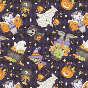 Moonlight Mischief 2552G-55 Dark Purple by Shelly Comiskey for Henry Glass - Glow in the Dark