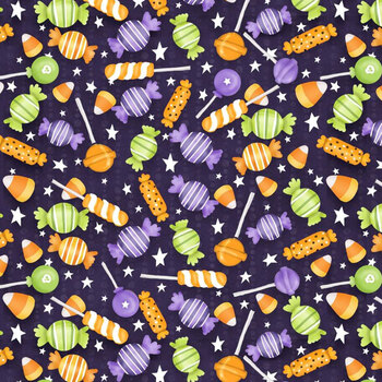 Moonlight Mischief 2553G-55 Dark Purple by Shelly Comiskey for Henry Glass Fabrics, Image