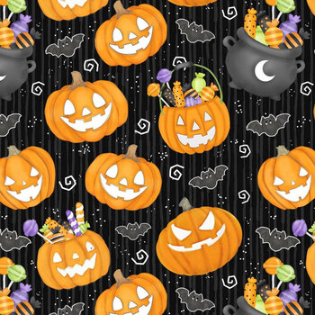 Moonlight Mischief 2555G-99 Black by Shelly Comiskey for Henry Glass Fabrics, Image