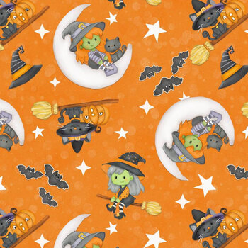 Moonlight Mischief 2560G-33 Orange by Shelly Comiskey for Henry Glass Fabrics, Image