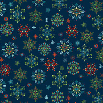 Nordic Holiday Village 3605-79 Blue by Mary Jane Carey for Henry Glass Fabrics, Image