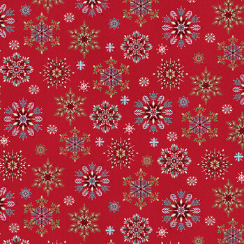 Nordic Holiday Village 3605-89 Red by Mary Jane Carey for Henry Glass Fabrics, Image