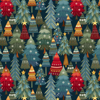 Nordic Holiday Village 3606-77 Dark Blue  by Mary Jane Carey for Henry Glass Fabrics, Image