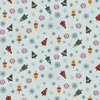 Nordic Holiday Village 3608-17 Ice Blue by Mary Jane Carey for Henry Glass Fabrics, Image