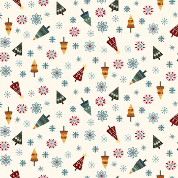 Nordic Holiday Village 3608-44 Cream by Mary Jane Carey for Henry Glass Fabrics, Image