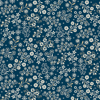 Nordic Holiday Village 3610-77 Blue by Mary Jane Carey for Henry Glass Fabrics, Image