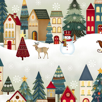Nordic Holiday Village 3613-44 Cream by Mary Jane Carey for Henry Glass Fabrics, Image