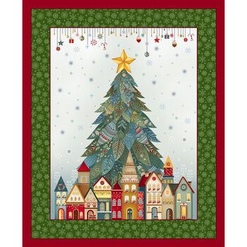 Nordic Holiday Village 3614P-17 Tree Panel by Mary Jane Carey for Henry Glass Fabrics, Image