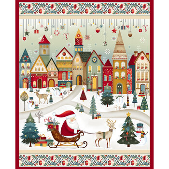 Nordic Holiday Village 3615P-44 Santa Scenic Panel by Mary Jane Carey for Henry Glass Fabrics, Image