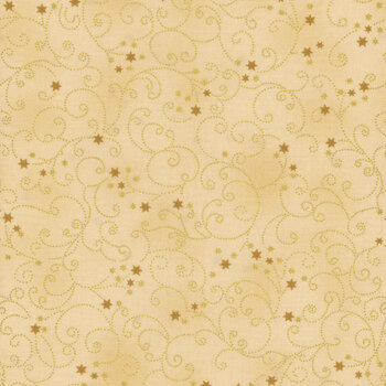 Stof Christmas 2026 - Snow Crystals 4593-210 Tan/Gold Ornaments and Stars by Stof Fabrics, Image