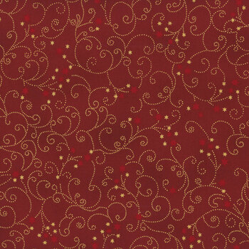 Stof Christmas 2026 - Snow Crystals 4593-406 Red/Gold Ornaments and Stars by Stof Fabrics, Image