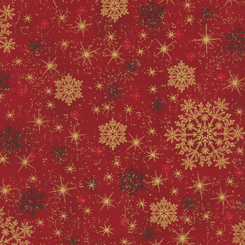 Stof Christmas 2026 - Snow Crystals 4593-410 Red/Gold Big Snow Crystals by Stof Fabrics, Image