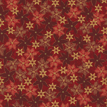 Stof Christmas 2026 - Snow Crystals 4593-411 Red/Gold Poinsettias by Stof Fabrics, Image