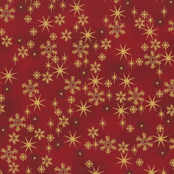 Stof Christmas 2026 - Snow Crystals 4593-412 Red/Gold Snow Crystals and Stars by Stof Fabrics, Image