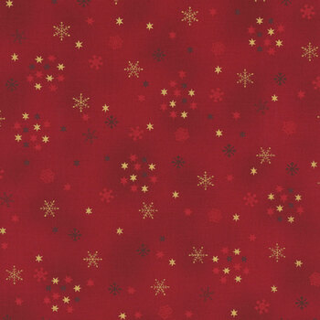 Stof Christmas 2026 - Snow Crystals 4593-413 Red/Gold Crystals and Stars by Stof Fabrics, Image
