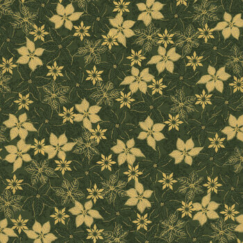 Stof Christmas 2026 - Snow Crystals 4593-801 Green/Gold Poinsettias by Stof Fabrics, Image