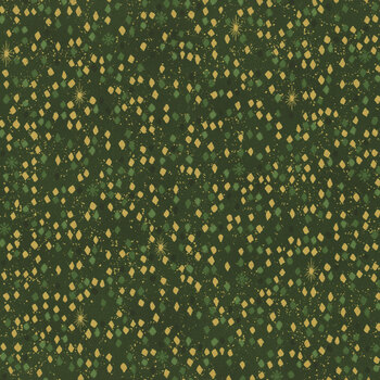 Stof Christmas 2026 - Snow Crystals 4593-803 Green/Gold Diamonds by Stof Fabrics, Image