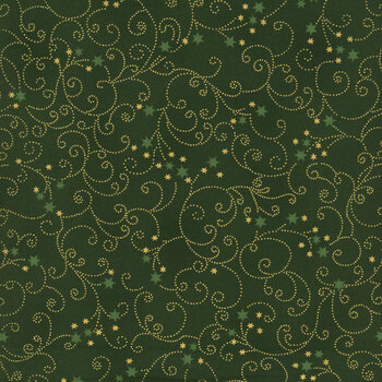 Stof Christmas 2026 - Snow Crystals 4593-805 Green/Gold Ornaments and Stars by Stof Fabrics, Image