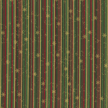 Stof Christmas 2026 - Snow Crystals 4593-807 Green/Gold Stripes by Stof Fabrics, Image