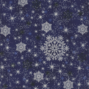 Stof Christmas 2026 - Snow Crystals 4593-600 Dark Blue/Silver Big Snow Crystals by Stof Fabrics, Image