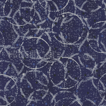 Stof Christmas 2026 - Snow Crystals 4593-601 Dark Blue/Silver Circles and Small Stars by Stof Fabrics, Image