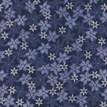 Stof Christmas 2026 - Snow Crystals 4593-602 Dark Blue/Silver Poinsettias by Stof Fabrics, Image