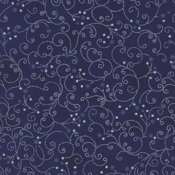 Stof Christmas 2026 - Snow Crystals 4593-606 Dark Blue/Silver Ornaments and Stars by Stof Fabrics, Image