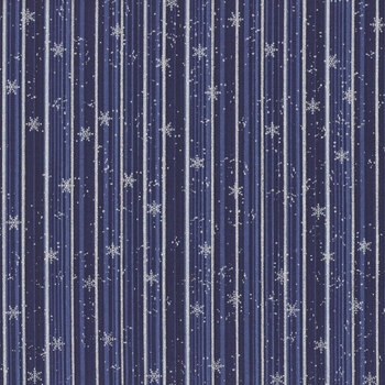 Stof Christmas 2026 - Snow Crystals 4593-607 Dark Blue/Silver Stripes by Stof Fabrics, Image