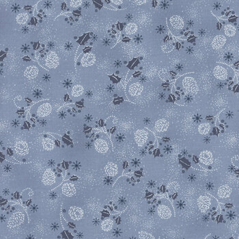 Stof Christmas 2026 - Snow Crystals 4593-610 Light Blue/Silver Snow Hollies and Pine Cones by Stof Fabrics, Image