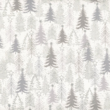 Stof Christmas 2026 - Snow Crystals 4593-103 White/Silver Trees by Stof Fabrics, Image