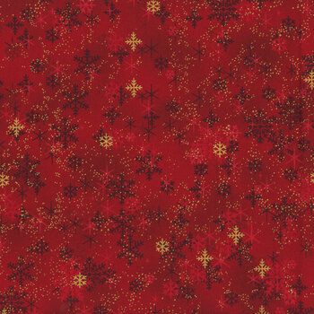 Stof Christmas 2026 - Christmas Time 4593-003 Red/Gold Snowflakes All-Over by Stof Fabrics, Image