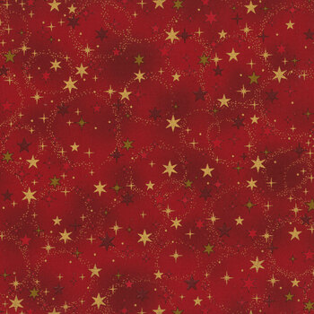 Stof Christmas 2026 - Christmas Time 4593-005 Red/Gold Stars by Stof Fabrics, Image
