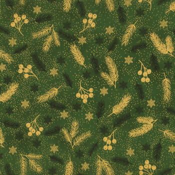 Stof Christmas 2026 - Christmas Time 4593-009 Green/Gold Pine and Berry by Stof Fabrics, Image