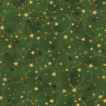Stof Christmas 2026 - Christmas Time 4593-010 Green/Gold Stars by Stof Fabrics, Image