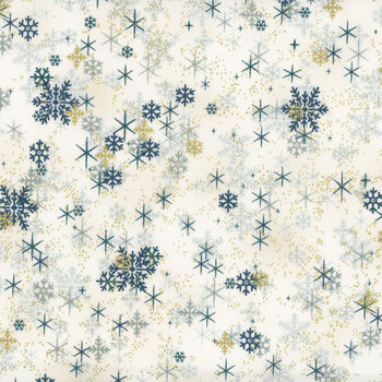 Stof Christmas 2026 - Christmas Time 4593-018 Cream Teal/Gold Snowflakes All-Over by Stof Fabrics, Image