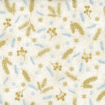 Stof Christmas 2026 - Christmas Time 4593-019 Cream Teal/Gold Pine and Berry by Stof Fabrics, Image