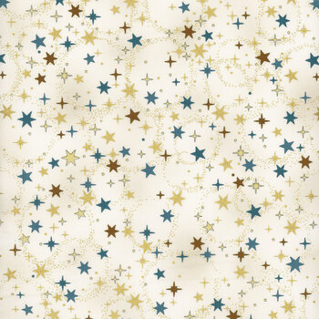 Stof Christmas 2026 - Christmas Time 4593-020 Cream Teal/Gold Stars by Stof Fabrics, Image