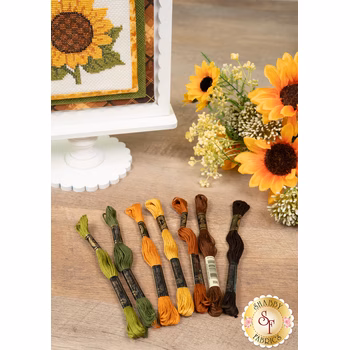  Learn to Cross Stitch Sunflower - 7pc Embroidery Floss Set, Image
