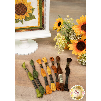  Learn to Cross Stitch Sunflower - 7pc Embroidery Floss Set, Image
