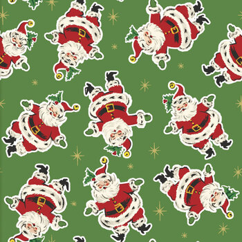 Dancing Santas 24553 Green by Tina Higgins for 3 Wishes Fabrics, Image