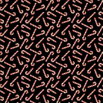 Dancing Santas 24557 Black by Tina Higgins for 3 Wishes Fabrics, Image