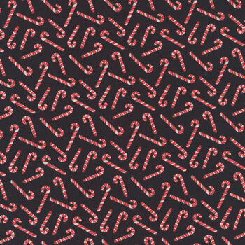 Dancing Santas 24557 Black by Tina Higgins for 3 Wishes Fabrics